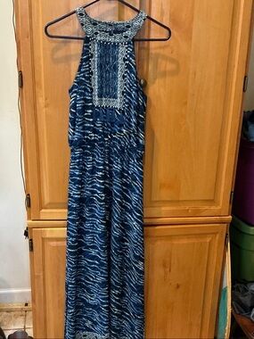 White House Black Market Blue Patterned Maxi Dress